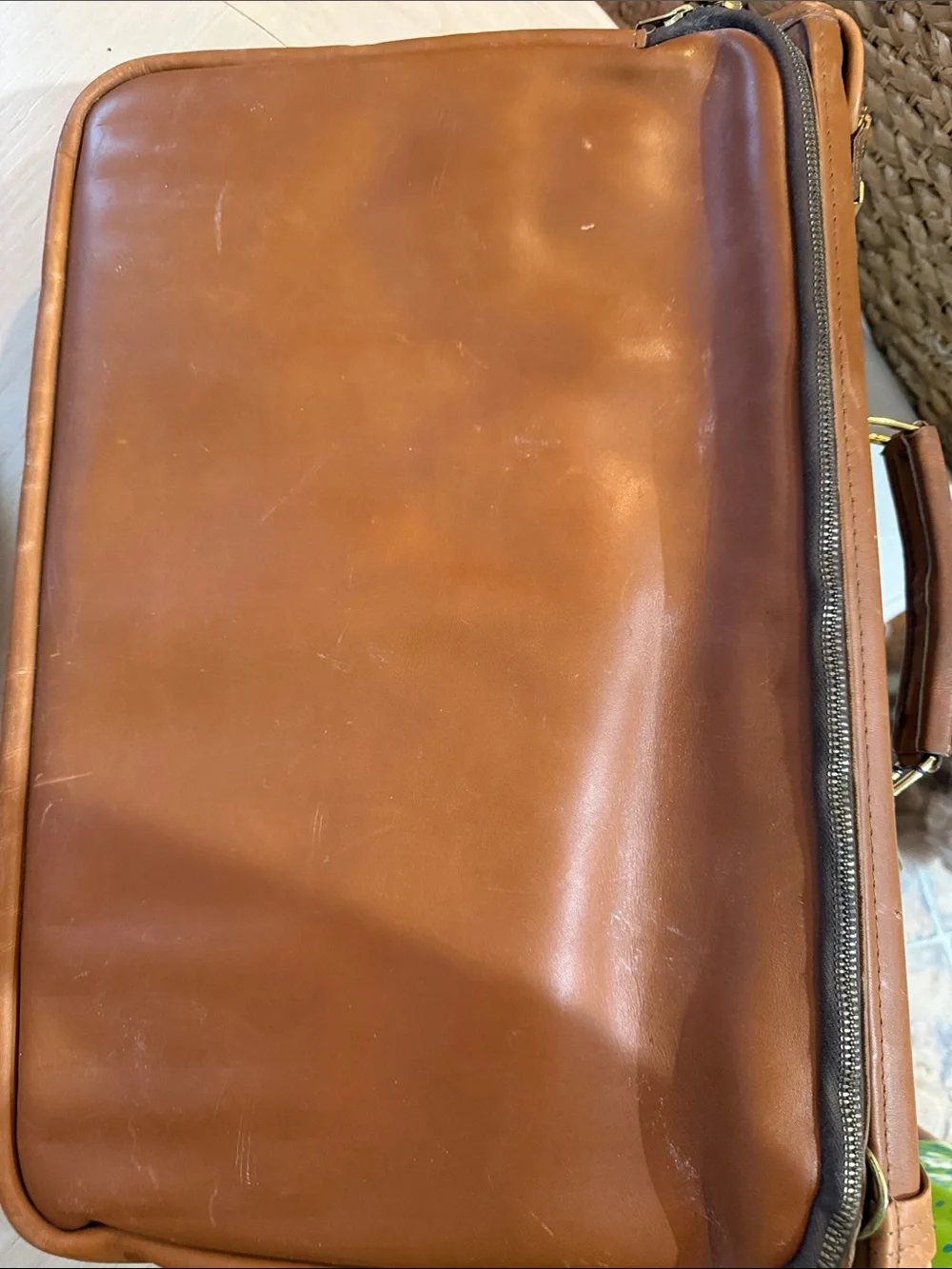 PrestoLock Co 2590 Tan Leather suitcase with Plaid Interior Combination Lock